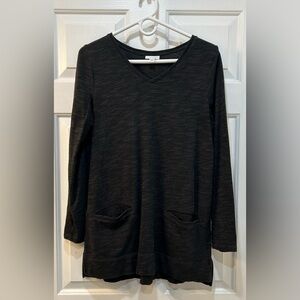 J. Jill Black Heathered Tunic Sweater V-Neck Pullover Long Sleeve W Pockets Sz S